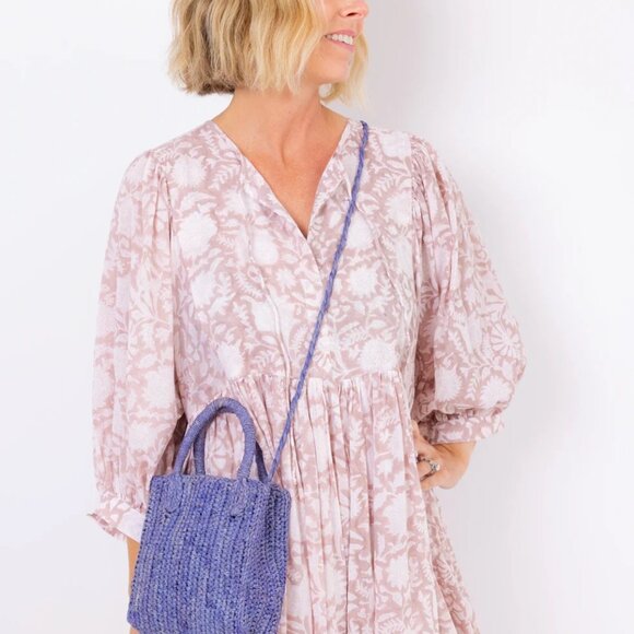 NWT Hat Attack Mimi Crossbody in Denim // Raffia Straw Summer Mini Bag - Picture 3 of 10